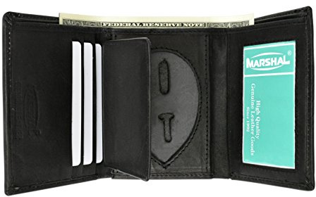 RFID äkta läder trippelvikt märkeshållare plånbok svart, polis märkeshållare, Svart, 3.3 X 4.3, Fräckt snitt