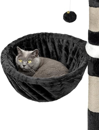 lionto Cat Tree Lounger, Cat Bed, Ø 40 cm, 25 cm Deep, Black | Replacement sleeping lounger with metal frame, soft plush cover and M8 thread for cat trees, scratching posts, cat towers