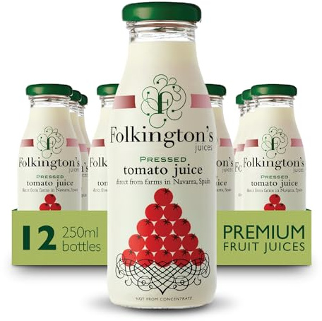 Folkington's Tomato Juice, 12 Glass Bottles, Pure Juice, Multipack 12 x 250 ml