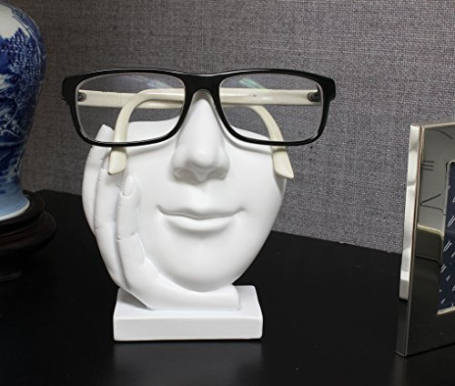 JewelryNanny Artsy Face Eyeglass Holder Stand - Sculpted Nose for Eyeglasses or Sunglasses, Life is Good, White