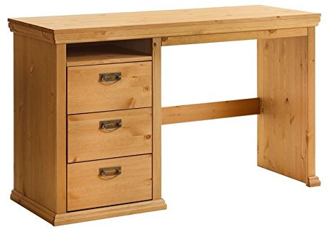 clever-moebel Schreibtisch Kiefernholz Gelaugt/Geölt, 129/48/76 cm | Bürotisch, Computertisch, Landhaus-Stil, 3 Schubkästen