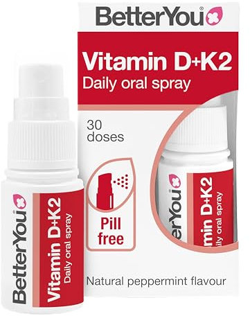 BetterYou Vitamin D3 K2 Oral Spray, Fast Acting Vitamin D 3000 IU + Vitamin K2 (MK7) Supplement, Supports Bones, Teeth, Immune System & Blood Clotting, 1-Month Supply, Natural Peppermint Flavour