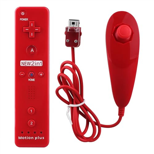 OSTENT 2 in 1 Controller Remoto Incorporato Motion Plus + Nunchuk per Nintendo Wii gioco - Rosso