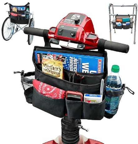 High Road Mobility Scooter Bag, Walker Caddy and Wheelchair Storage Bag - 8-Pocket Mobility Organizer with Bottle and Cup Holder for Wheelchairs, Walkers and Scooters