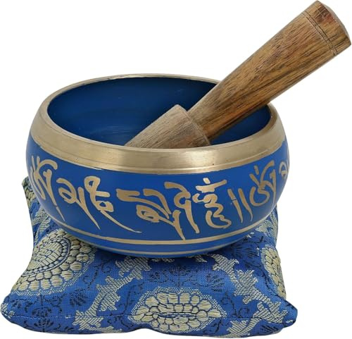 4 Inches Hand Painted Metal Tibetan Buddhist Singing Bowl Musical Instrument for Meditation with Stick and Cushion