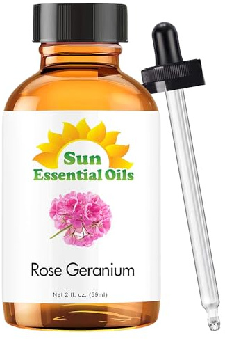 Sun Essential Oils Rose Geranium Essential Oil 2 Fluid Ounces - Rose Geranium Oil for Aromatherapy