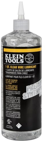 Klein Tools 51028 Clear Lubricant, Made in USA, Premium Synthetic Clear Electrical Cable Lubricant, 1-Quart Squeeze Bottle