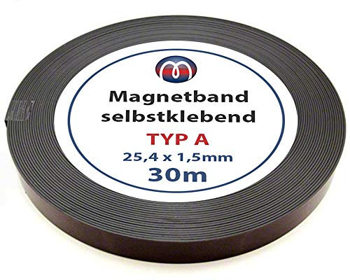 Magnetband Magnetstreifen selbstklebend mit Premium-Kleber - 1,5mm x 25,4mm x 30m - Magnetisierung TYP A