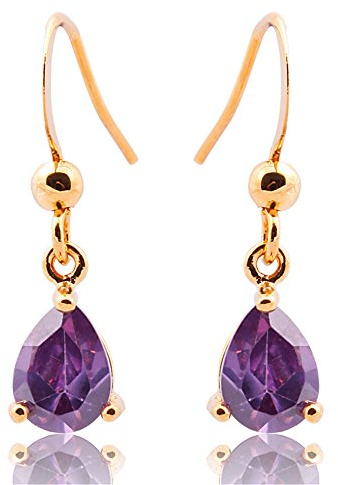 RIZILIA Boucles d'Oreilles Femme 14K Or Pierre Naissance Pendantes Poire | Zircone Poire Multicolore 6x8mm, Boucles Pendantes Légères et Hypoallergéniques, Plaqué Or 14K, Coffret Cadeau