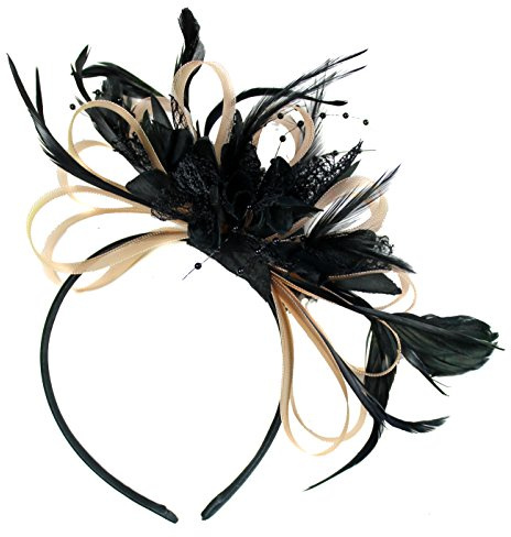 Lax naken rosa och svart nät ring fjäder hår fascinator pannband bröllop kungliga aslotraces