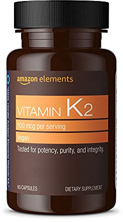 Amazon Elements Vitamin K₂, 100 mcg, Vegan, Made from Chickpea, 65 Capsules