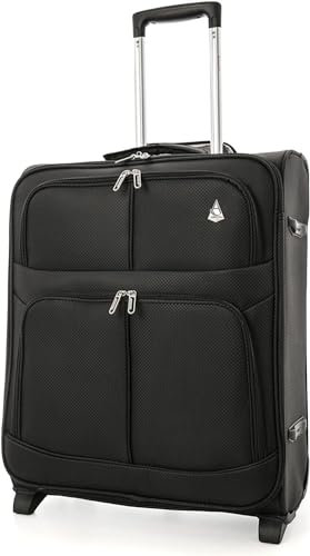 Aerolite 56x45x25 Trolley Koffer easyJet, British Airways, Jet2, Wizz Air Maximum Höchstbetrag 2 Rollen 60L Leichte Handgepäck Bordgepäck Kabinentrolley Reisekoffer Gepäck, 10 Jahre Garantie Schwarz