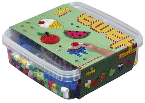 Hama Perlen 8740 Bügelperlen Box mit ca. 600 bunten Maxi Bastelperlen mit Durchmesser 10 mm, Stiftplatte in transparent, inkl. Bügelpapier, kreativer Bastelspaß für Groß und Klein