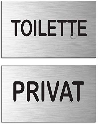 Schilder Set Toilette + Privat 60 x100 mm 2er-Set Aluminium gebürstet Edelstahloptik 44668-S
