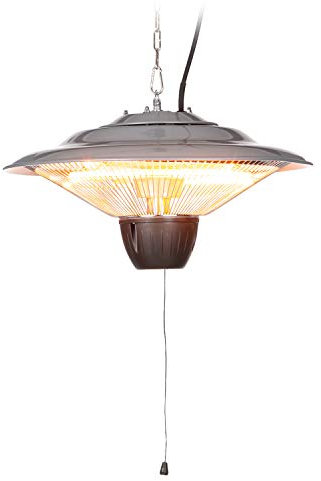 blumfeldt Hitzkopf - Deckenheizstrahler, Infrarot-Heizstrahler, Infrarot Halogen-Heizröhre, 2 Heizstufen: 750 oder 1500W, Wärmebereich: bis zu 9m², IP34, inkl. Karabinerhaken und Kette (silber)