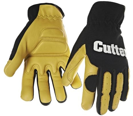 Cutter Strimmer & Trimmer Reduced Vibrations Safety Work Gloves, Deerskin Leather Enhanced Durability Safety Gloves, Forestry Gloves, Mens Womens Tough Gardening Gloves, Black - Size Small