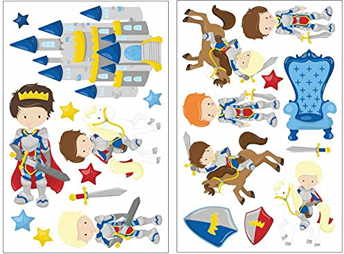 Samunshi® 21x Wandtattoo Ritter Set Wandbilder Kinderzimmer Deko Junge Wandtattoo Kinderzimmer Mädchen Wandsticker Kinderzimmer 2x 21x34cm