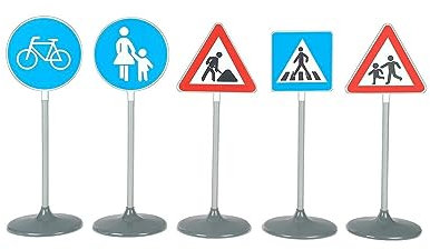 Theo Klein 2993 Verkehrszeichen-Set 5-teilig I Übungszeichen für Verkehrserziehung Kleiner Rad- und Rollerfahrer/innen I Höhe der Verkehrszeichen: ca. 70 cm I Spielzeug für Kinder ab 3 Jahren