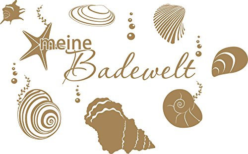 GRAZDesign Wandtattoo Bad Badewelt mit Muscheln Meer | Türaufkleber für Badezimmer, Wellnes - 48x30cm / 081 hellbraun