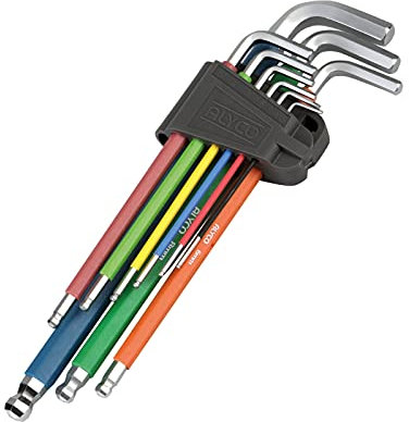 Alyco - 193145 - Juego de 9 llaves allen hexagonales de bola en soporte de goma