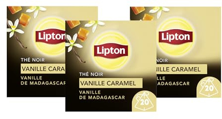 Lipton Thé Noir Vanille & Caramel, Label Rainforest Alliance 60 Sachets (Lot de 3x20 Sachets)