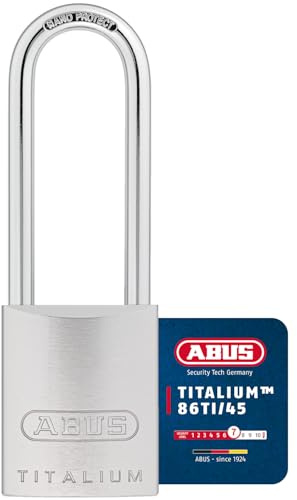 ABUS Titalium-Vorhangschloss 86TI/45HB80, Hochbügel ohne Zylinder, 04391 | Schlosskörper aus TITALIUM Spezialaluminium, Spezialstahlbügel mit NANO-Protect, doppelte Bügelverriegelung