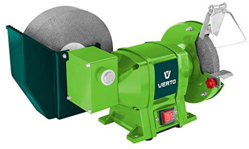 Tischschleifmaschine 250W VERTO, Schleifscheiben 150x12,7/200x20 mm, Doppelschleifer nass/trocken, Drehzahl 2950 U/min, Schleifscheiben-/Schärfscheibenbreite 20/40 mm, (LxBxH) 290x180x260 mm, 12 kg