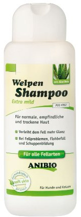 Anibio Welpen Shampoo 250ml | für Junge Hunde | ph-neutral | extra mild | bei empfindlicher und trockener Haut | bei Fell Verfilzung oder Schuppenbildung | mit Bio - Aloe Vera | Junghund