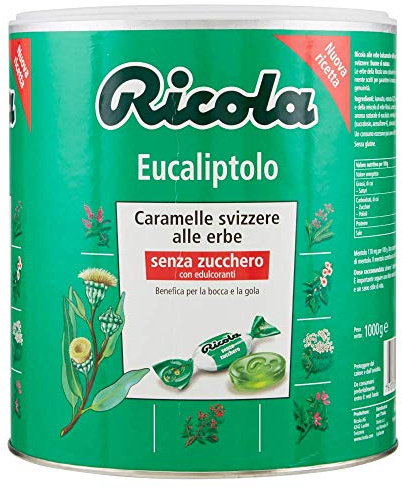 Ricola - Caramelos balsámicos a las hierbas, sin azúcar, sabor eucaliptol - Bote de 1 kg