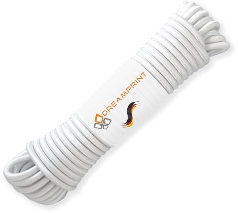 Dreamprint Expanderrep 10 m Vit och 6 mm Ø - Mångsidigt elastiskt rep för inomhus- och utomhusbruk - Flexibelt för lastfäste, skydd, camping och utomhusaktiviteter