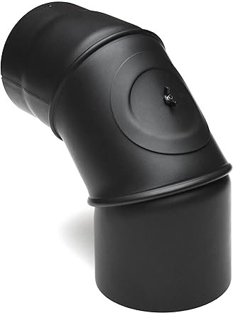 raik Tuyau de fumée - 150 mm - Angle réglable de 0 ° à 90 ° - Avec ouverture de nettoyage - Noir - Revêtement Senotherm - En acier - 2 mm - Pour cheminée, poêle à bois, chaudière à bois - Fabriqué