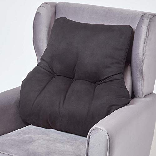 HOMESCAPES Black Support Cushion Thick Lumbar Cushion for Armchair, Desk Chair or Sofa Soft Faux Suede Orthopaedic Posture Cushion, 15cm Deep
