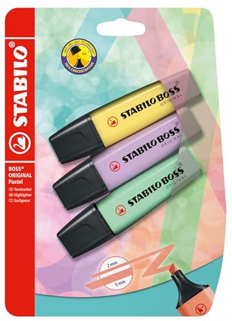 STABILO BOSS ORIGINAL Pastel - Evidenziatore - Pack da 3 - Giallo Banana/Glicine/Verde Menta