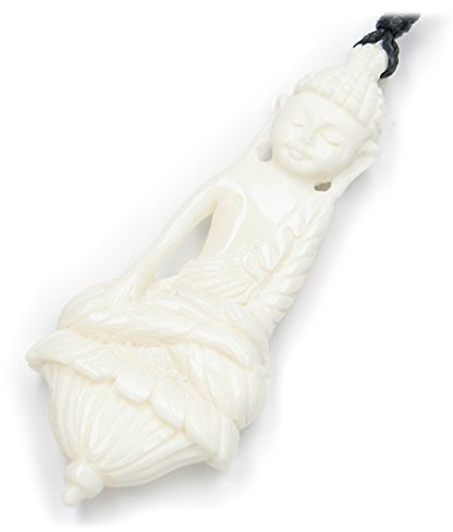Buddha Kette Schmuck Anhänger geschnitzt aus Knochen mit Band geliefert Fairtrade Handarbeit Damen