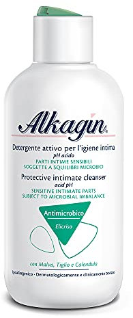 Alkagin Detergente Attivo per l'igiene intima con complesso antimicrobico a base di Malva, Tiglio e Calendula, pH acido, Formato 250ml