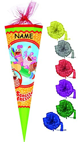 alles-meine.de GmbH Schultüte - Sorgenfresser - 70 cm - rund - incl. Namen und Schleife - Filzabschluß - Zuckertüte - mit/ohne Kunststoff Spitze - für Mädchen & Jungen - Gl..