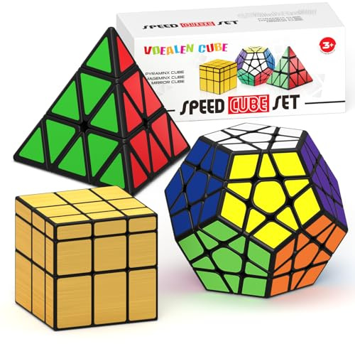 Vdealen Nero Magic Dodecahedron Megaminx + 3 x 3 x 3 x 3 piramid + 3 x 3 cm, colore: Oro Specchio Puzzle Cubo, Set di cubi dorati, AUTHFORT