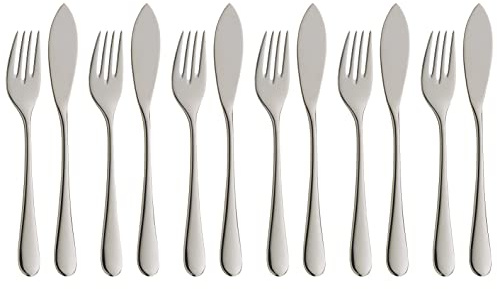 WMF Merit Fischbesteck 12 teilig, Fischset für 6 Personen, Fischgabel, Fischmesser, Cromargan Protect Edelstahl poliert, kratzbeständig