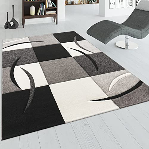 Paco Home Designer Teppich mit Konturenschnitt Muster Kariert in Schwarz Weiss Grau, Grösse:300x400 cm