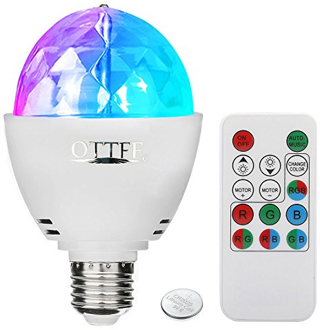OTTFF 3W E26 Disco Ball Lamp RGB Rotating LED Sound Activated Strobe Light for Party Stage, Remote Control