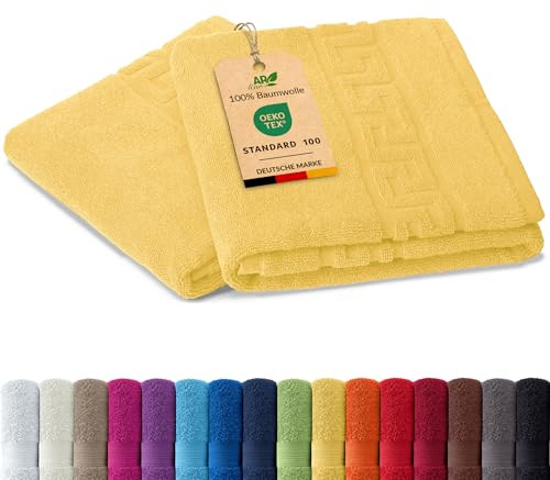 AR Line 2er Set Duschvorleger – Badematten 50 x 70 cm, 100% Baumwolle, 700 g/m², Weich & Saugstark, Farbe: Gelb