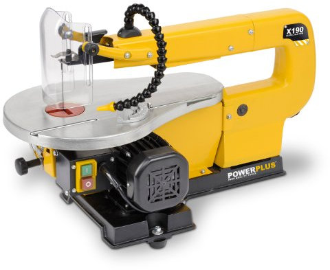 Powerplus - Sierra de desplazamiento para manualidades (410 mm, 85 W, 240 V, con soplador de polvo y mesa inclinable para inglete POWX190-3 años de garantía del usuario