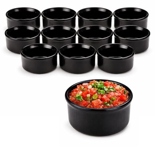 Royal Genware Porcelaine Lot de 12 ramequins en porcelaine qui passent au four 6.5 cm Noir