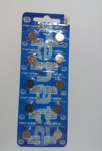 Renata 371 Batterie non rechargeables, montre, simple, portable, 40 mAh, Oxyde d'argent 1,55 V, SR69, à Sommet Plat, 100 pack, 100