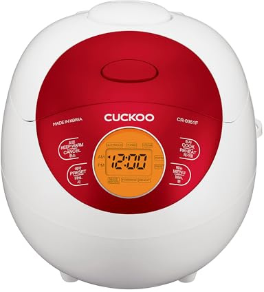 CUCKOO Micom Rice Cooker 6 Cup Uncooked / 12 Cup Cooked, Korean Fuzzy Logic Rice Cooker Small with Delay Timer & Keep Warm Setting, Versatile Food Steamer with Non-Stick Inner Pot, Red (CR-0351F)