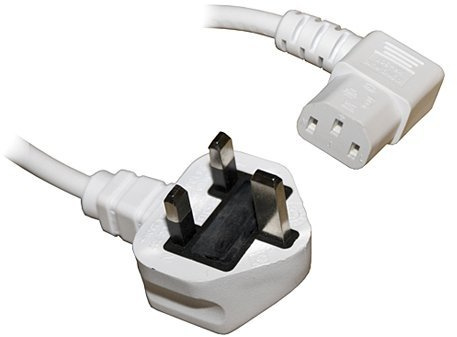 2M Right Angle Kettle Type IEC Power Mains Cable Lead - White