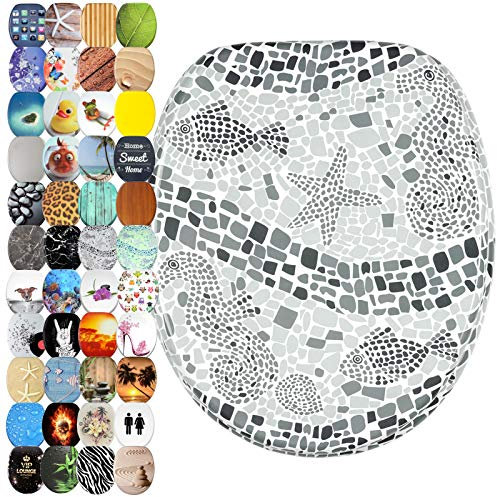 Sanilo WC Sitz mit Absenkautomatik, viele schöne Toilettendeckel zur Auswahl, hochwertige und stabile Qualität aus Holz (Mosaic World Grey)