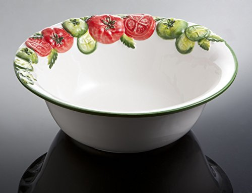 Bassano Ausgefallene italienische Keramik Mega große runde Tomaten Schüssel-Schale Rosso/Verde 34x11