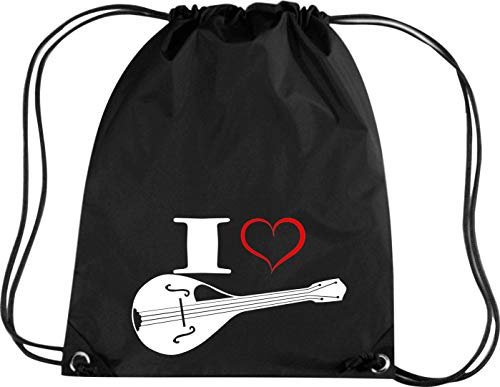 Shirtstown Premium Gymsac Musique I Love Mandoline, noir