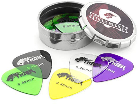 TIGER Plettri per Chitarra Con Plettri in Latta, Confenzione da 12, 0.46 mm, Multicolore (Trasparenti)